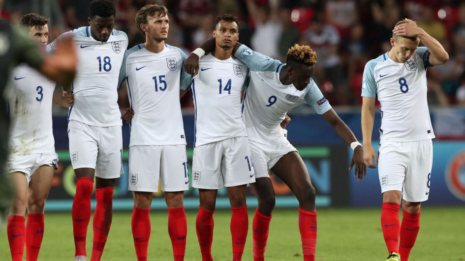 A dejected England U21 outfit after their exit on penalties