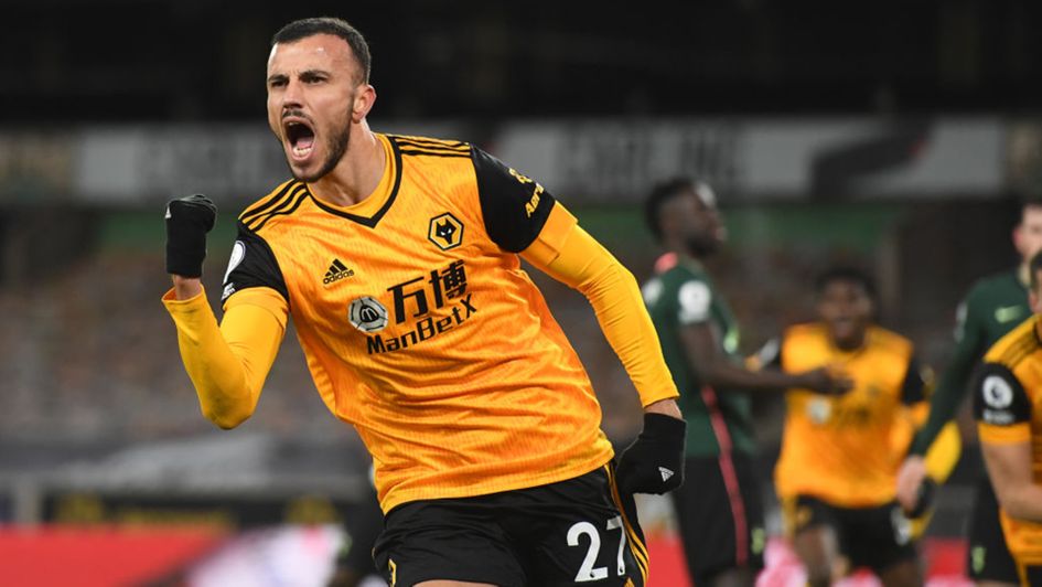Romain Saiss celebrates his equaliser