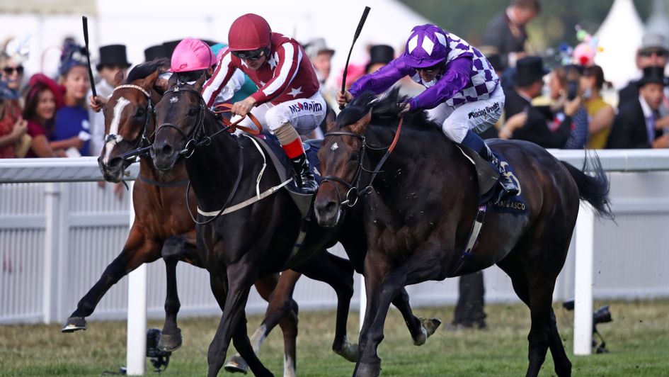 Baghdad (centre) battles to victory at Royal Ascot