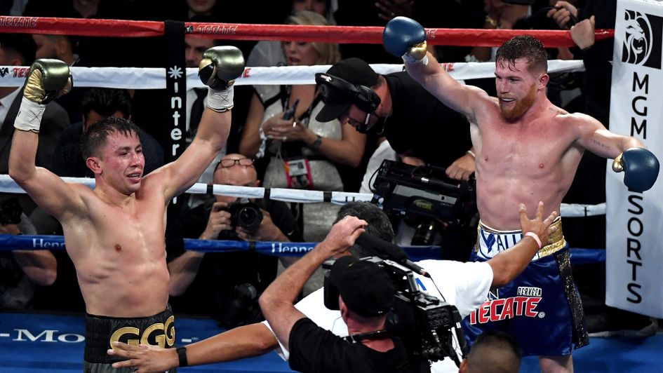 Golovkin and Alvarez both celebrate at the end of the fight