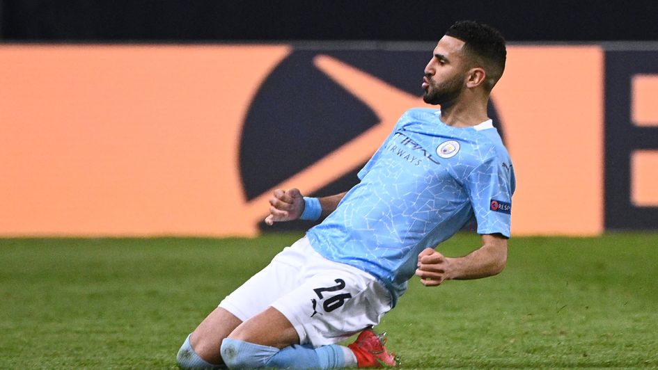 Riyad Mahrez celebrates his winner against Paris Saint-Germain