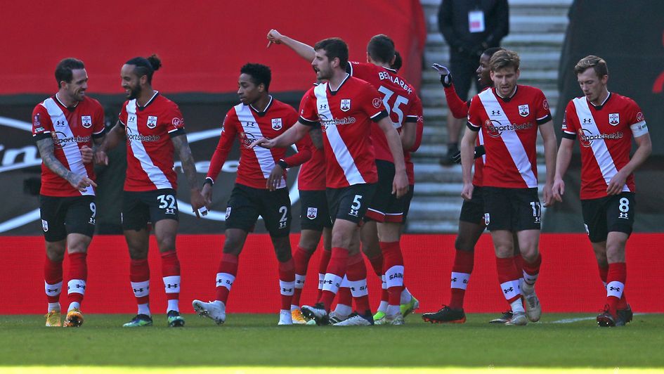 Southampton celebrate taking the lead against Arsenal