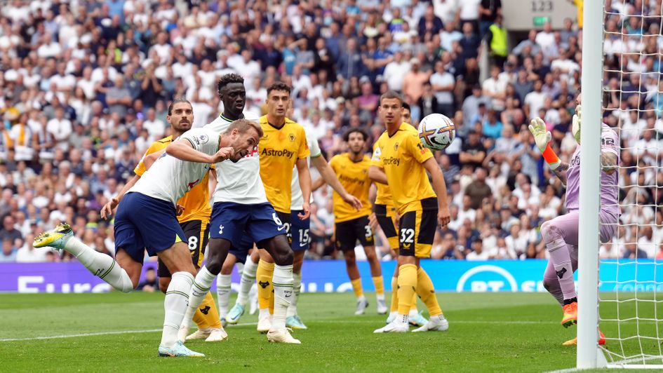 Harry Kane scores against Wolves