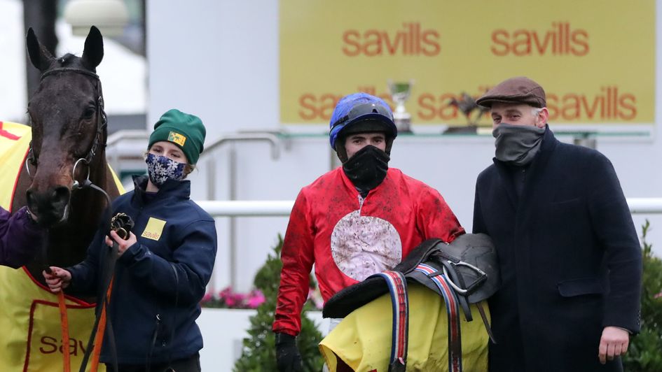 Darragh O'Keeffe and Henry De Bromhead celebrate A Plus Tard's swin