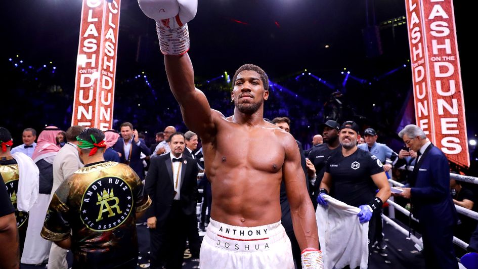 Anthony Joshua celebrates after beating Andy Ruiz Jr