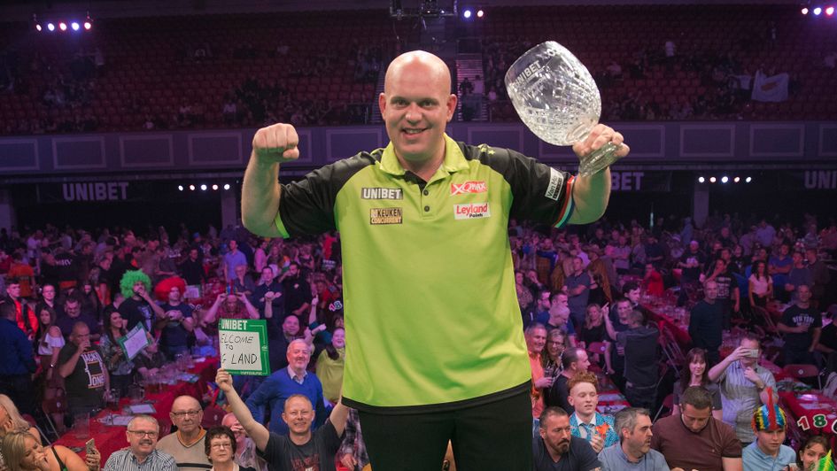 Michael van Gerwen celebrates winning the World Grand Prix (Picture: Lawrence Lustig/PDC)