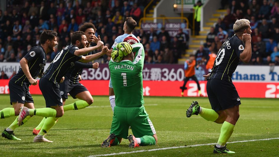Sergio Aguero celebrates after scoring against Burnley