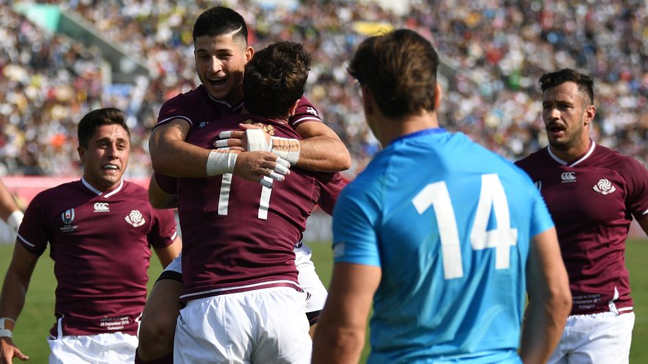 Alexander Todua celebrates his opening try