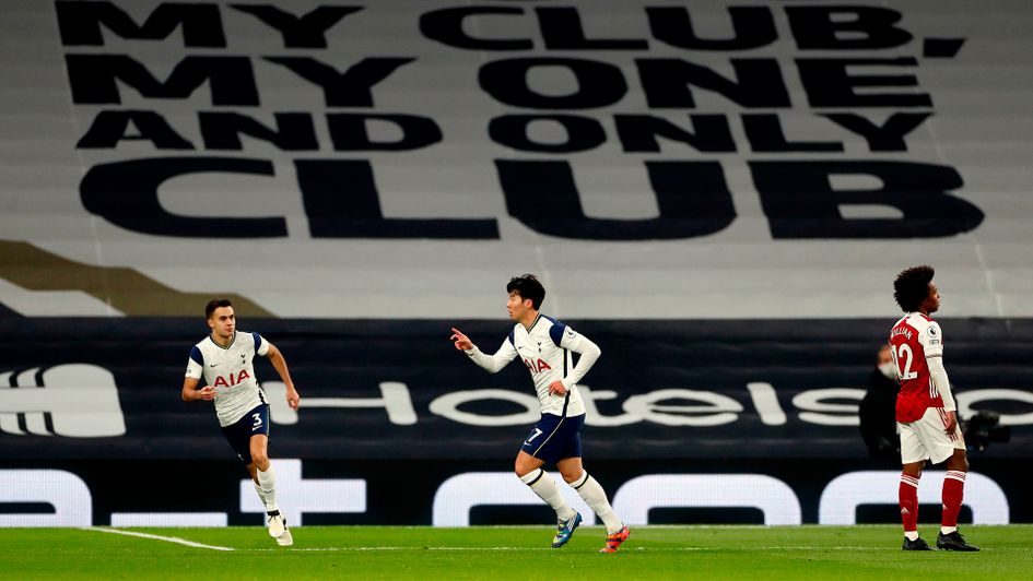 Son Heung-min celebrates his goal against Arsenal