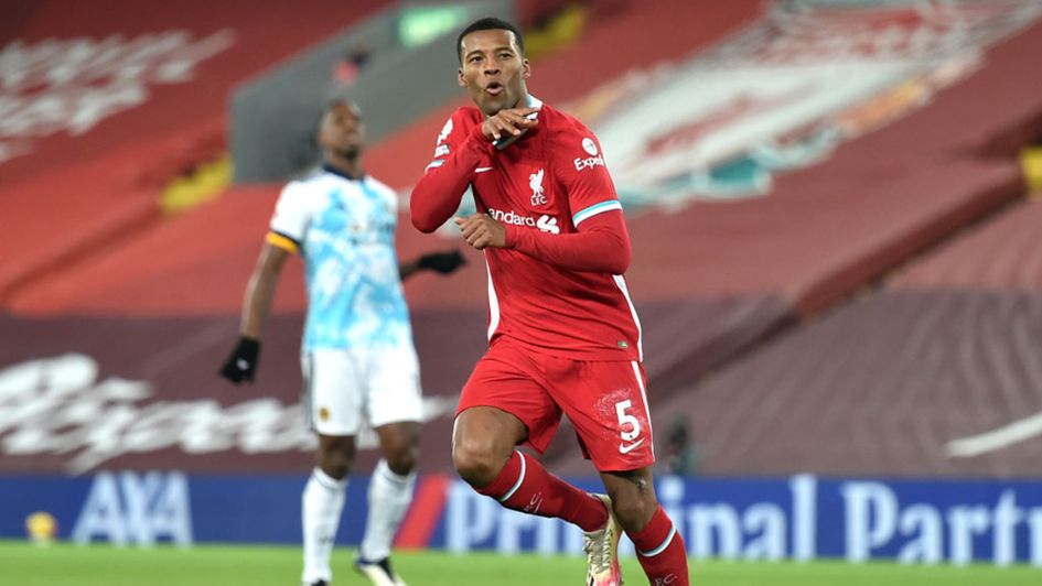 Georginio Wijnaldum celebrates his goal