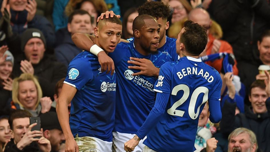 Everton celebrate Richarlison's goal against Crystal Palace in the Premier League