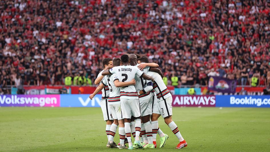 Portugal celebrate Cristiano Ronaldo's goal against Hungary