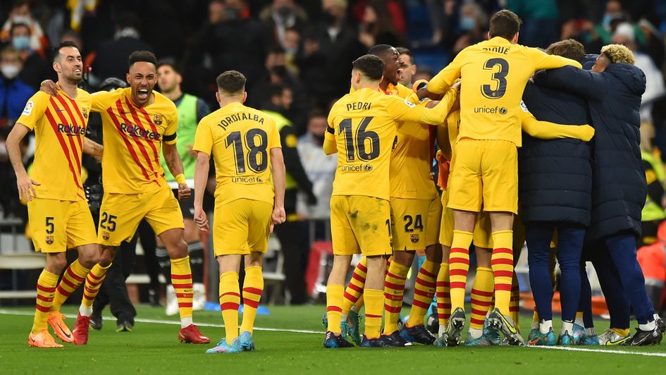 Barcelona celebrate their win over Real Madrid
