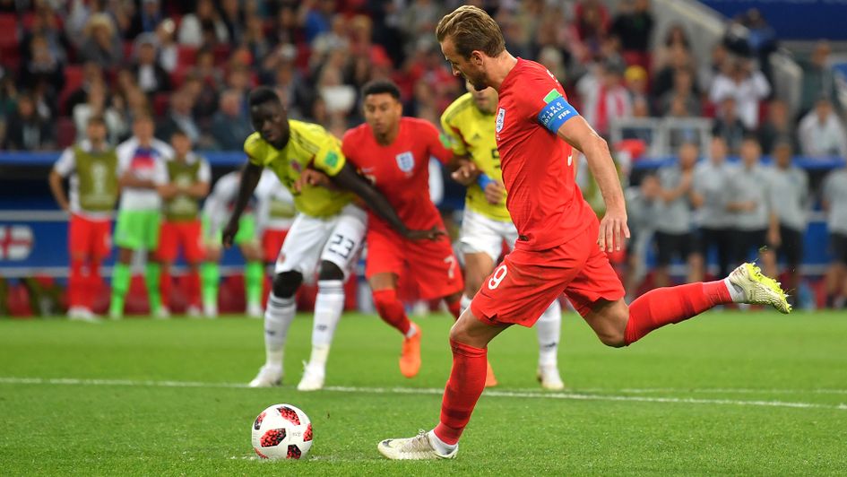 Harry Kane scores his penalty against Colombia