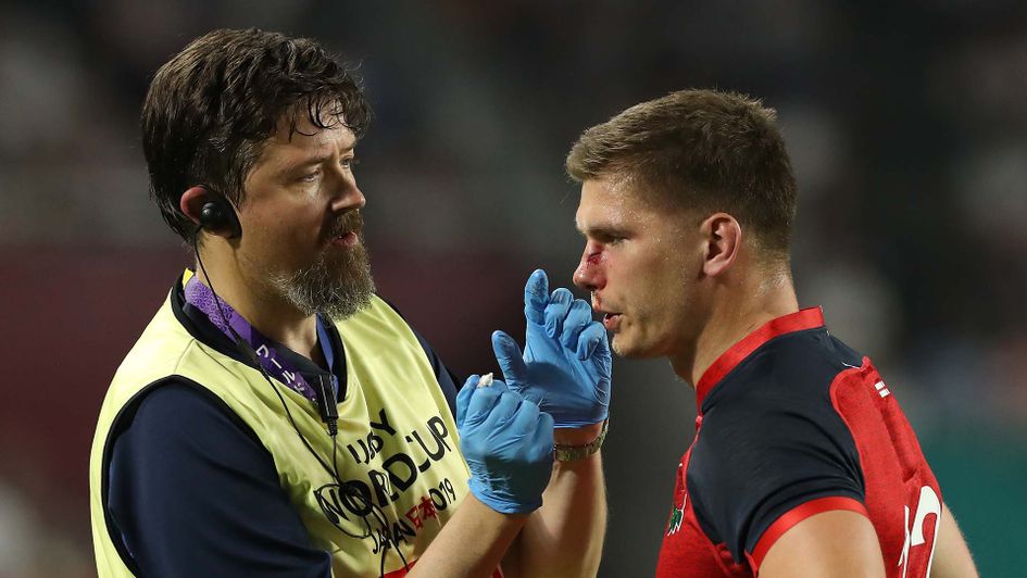 Owen Farrell gets treatment during England v USA in the Rugby World Cup