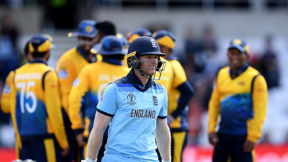 Eoin Morgan makes his way back to the pavillon