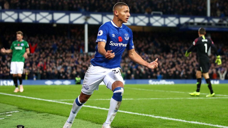 Everton's Richarlison celebrates his goal v Brighton