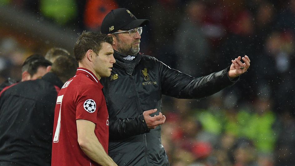 Jurgen Klopp gives out instructions to James Milner