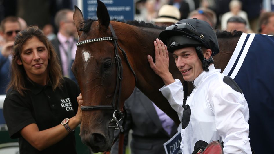 Luke Morris gives Marsha a deserving pat after winning the Nunthorpe