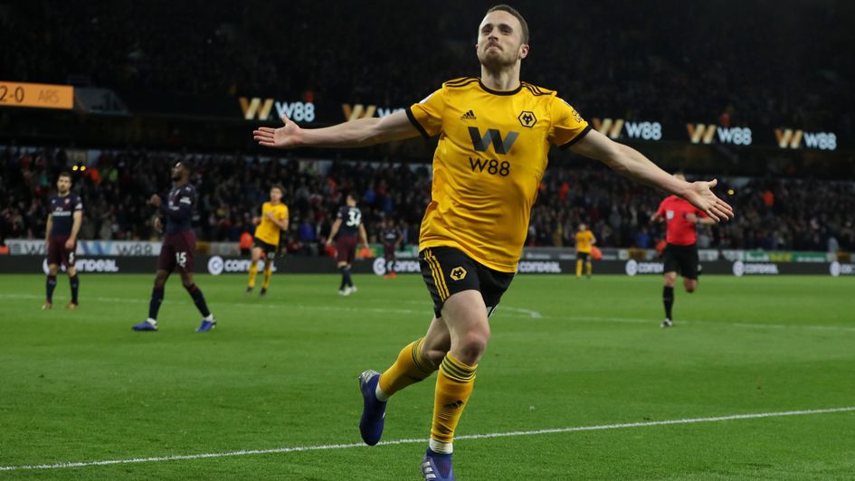 Diogo Jota: Wolves hero celebrates his goal against Arsenal