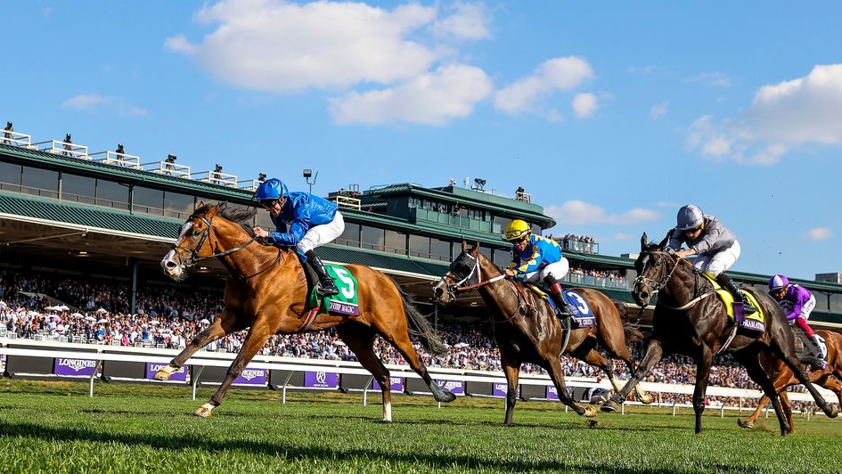 Mischief Magic wins the Juvenile Turf Sprint (image courtesy of the Breeders' Cup)