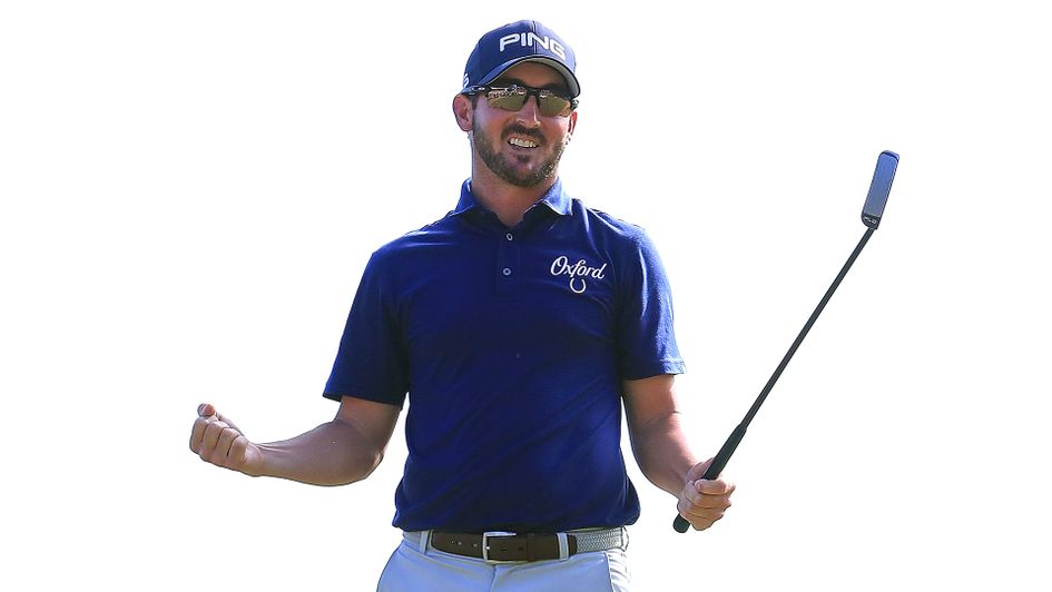Andrew Landry celebrates his maiden victory on the PGA Tour