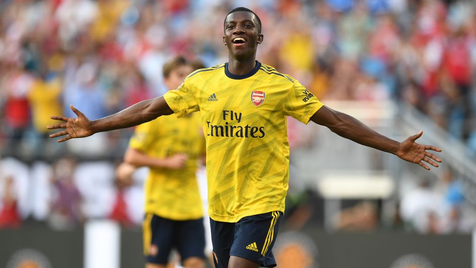 Eddie Nketiah: Arsenal forward celebrates his double against Fiorentina in pre-season