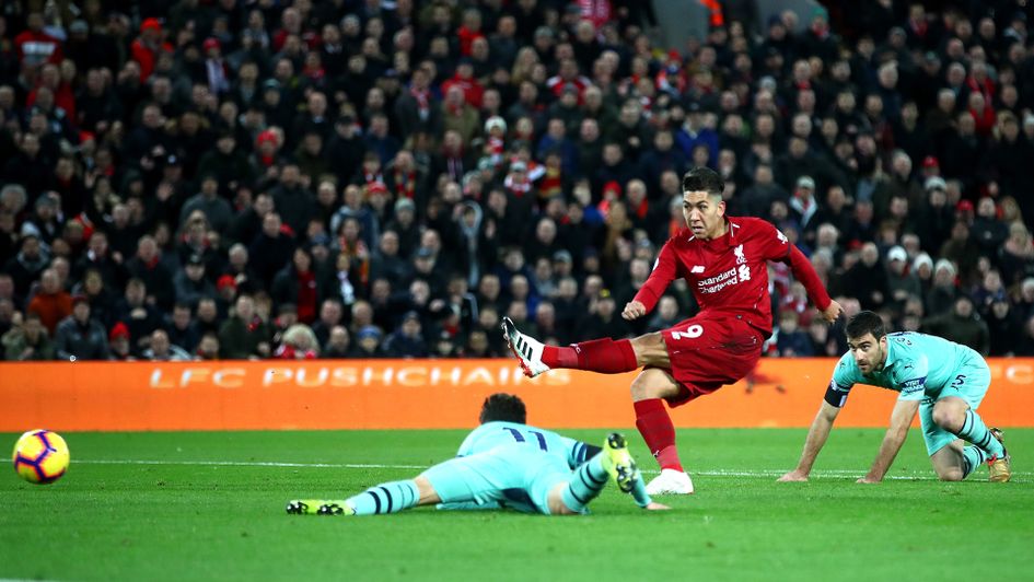 Roberto Firmino gives Liverpool the lead against Arsenal