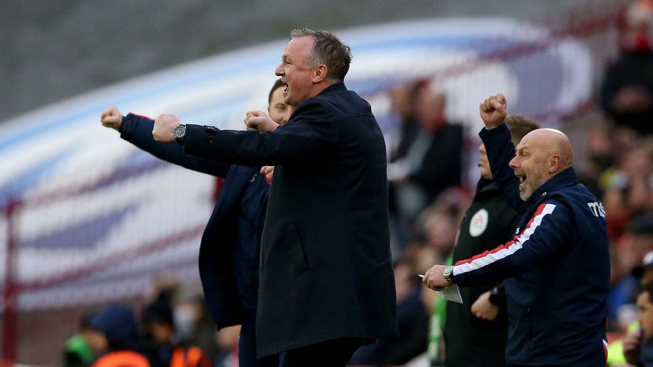 Michael O'Neill celebrates a win in his first game as Stoke boss