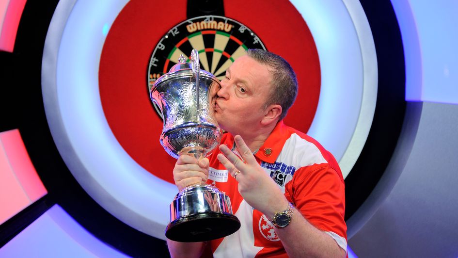 Glen Durrant celebrates his third successive Lakeside title