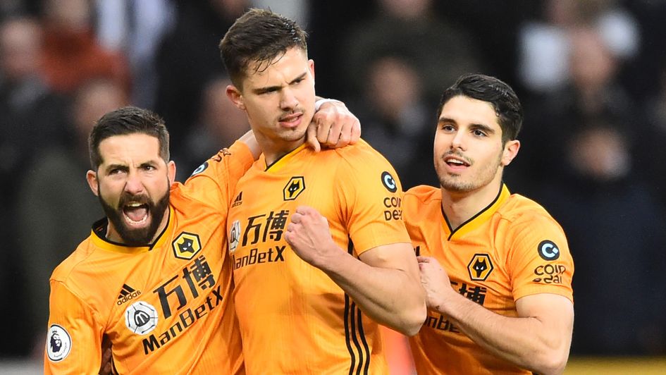 Celebrations for Wolves after Leander Dendoncker's equaliser against Newcastle