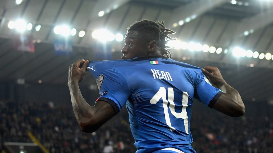 Moise Kean celebrates after scoring against Finland