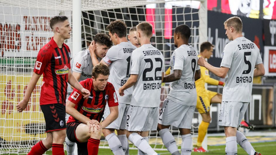 Leverkusen celebrate Kai Havertz's opening goal against Freiburg