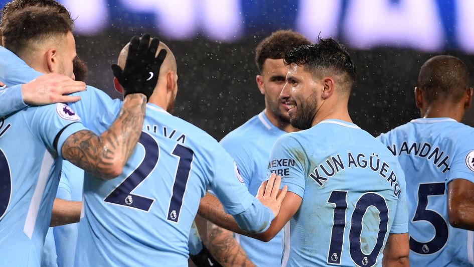 Sergio Aguero celebrates after scoring