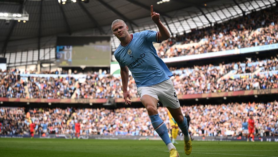 Erling Haaland: Manchester City striker celebrates one of two goals against Brighton