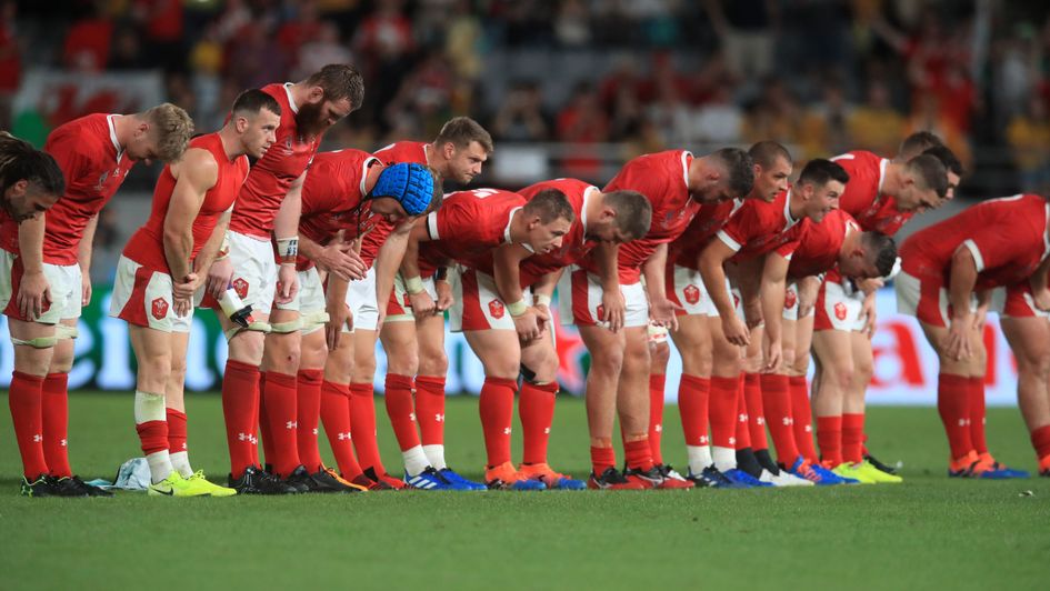The Wales players bow to the crowd after beating Australia