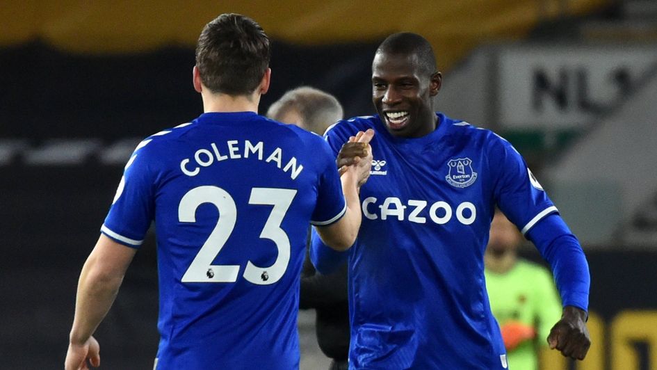 Seamus Coleman and Abdoulaye Doucoure celebrate