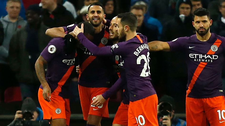 Riyad Mahrez after his goal for Manchester City