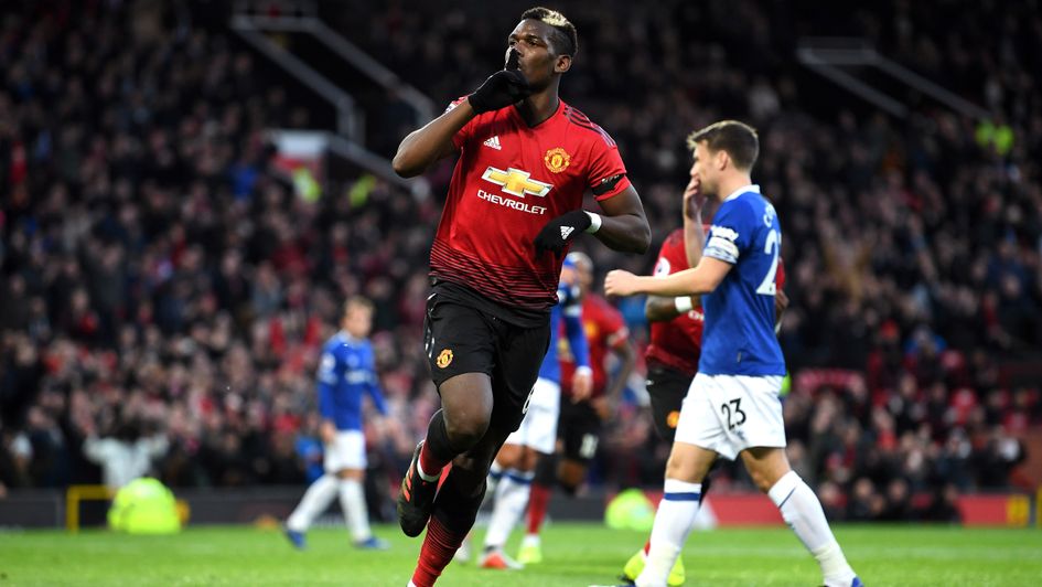 Relief: Paul Pogba's penalty was saved by Everton's Jordan Pickford, but the Man United midfielder converted the rebound