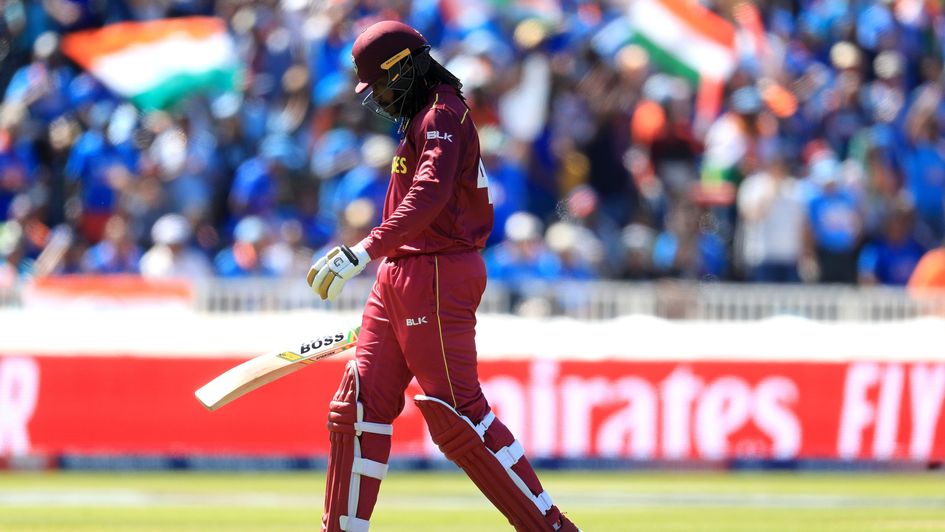 Chris Gayle trudges off at Old Trafford