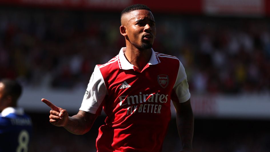 Gabriel Jesus celebrates a goal against Leicester