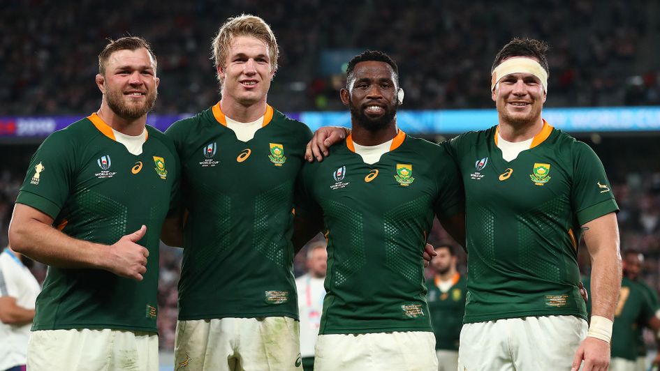 From left to right, South Africa's powerful forwards Duane Vermeulen, Pieter-Steph Du Toit, Siya Kolisi and Francois Louw