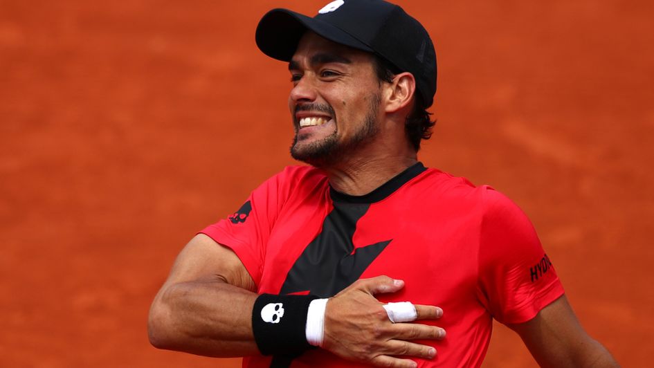 Fabio Fognini celebrates his victory over Kyle Edmund