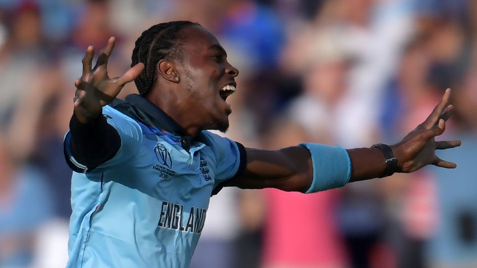 Jofra Archer celebrates for England