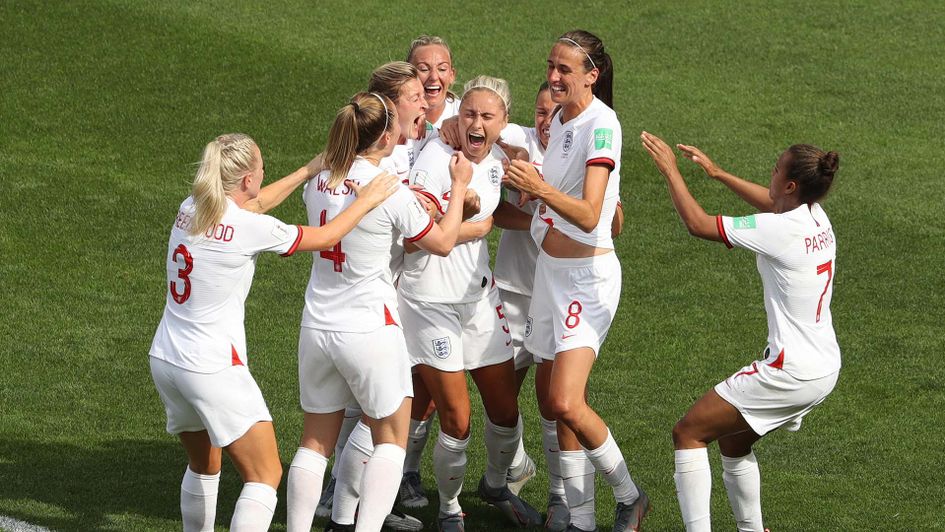 England captain Steph Houghton leads celebrations at the Women's World Cup