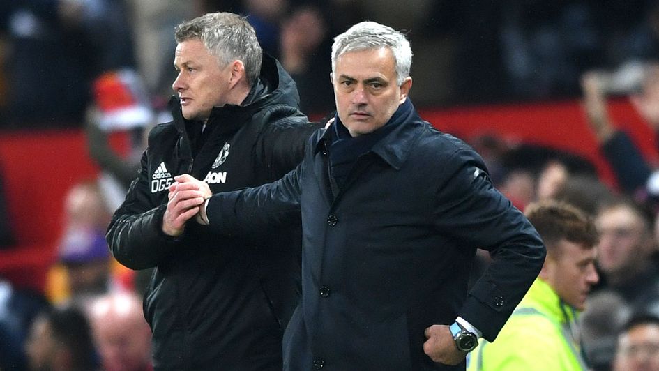 Solskjaer and Mourinho shake hands at full-time