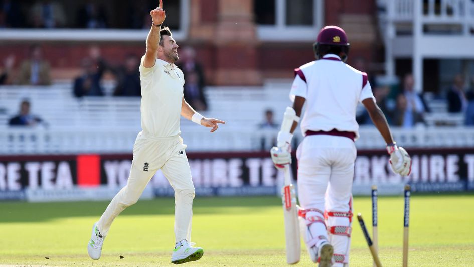 James Anderson celebrates his 500th Test wicket