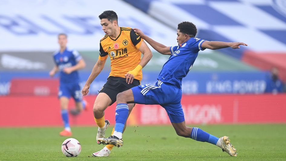 Wesley Fofana looks to stop Raul Jimenez
