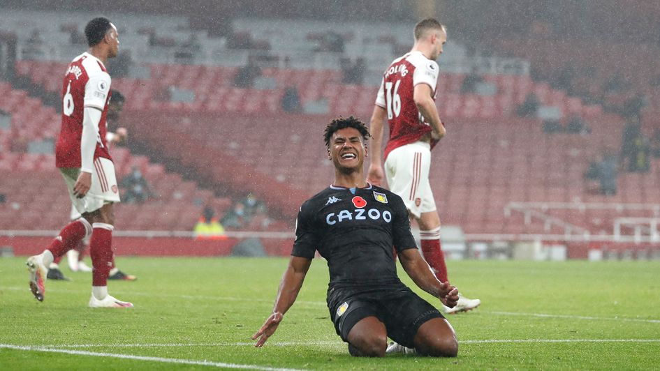 Ollie Watkins celebrates a goal against Arsenal