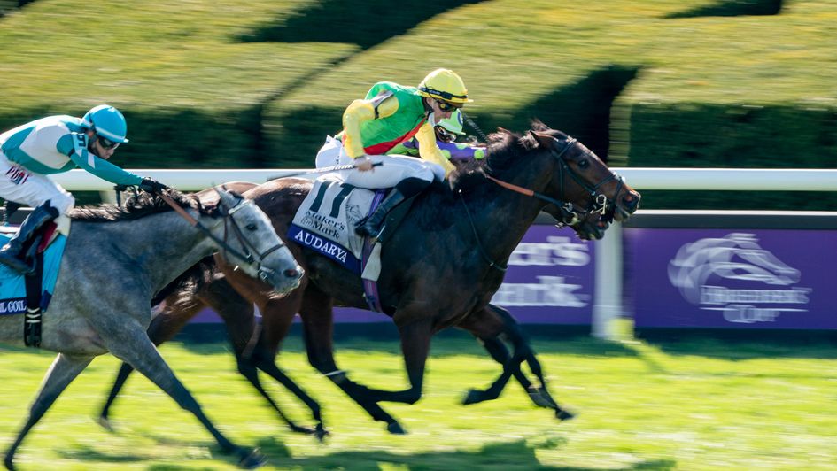 Audarya beats Rushing Fall in the Filly & Mare Turf